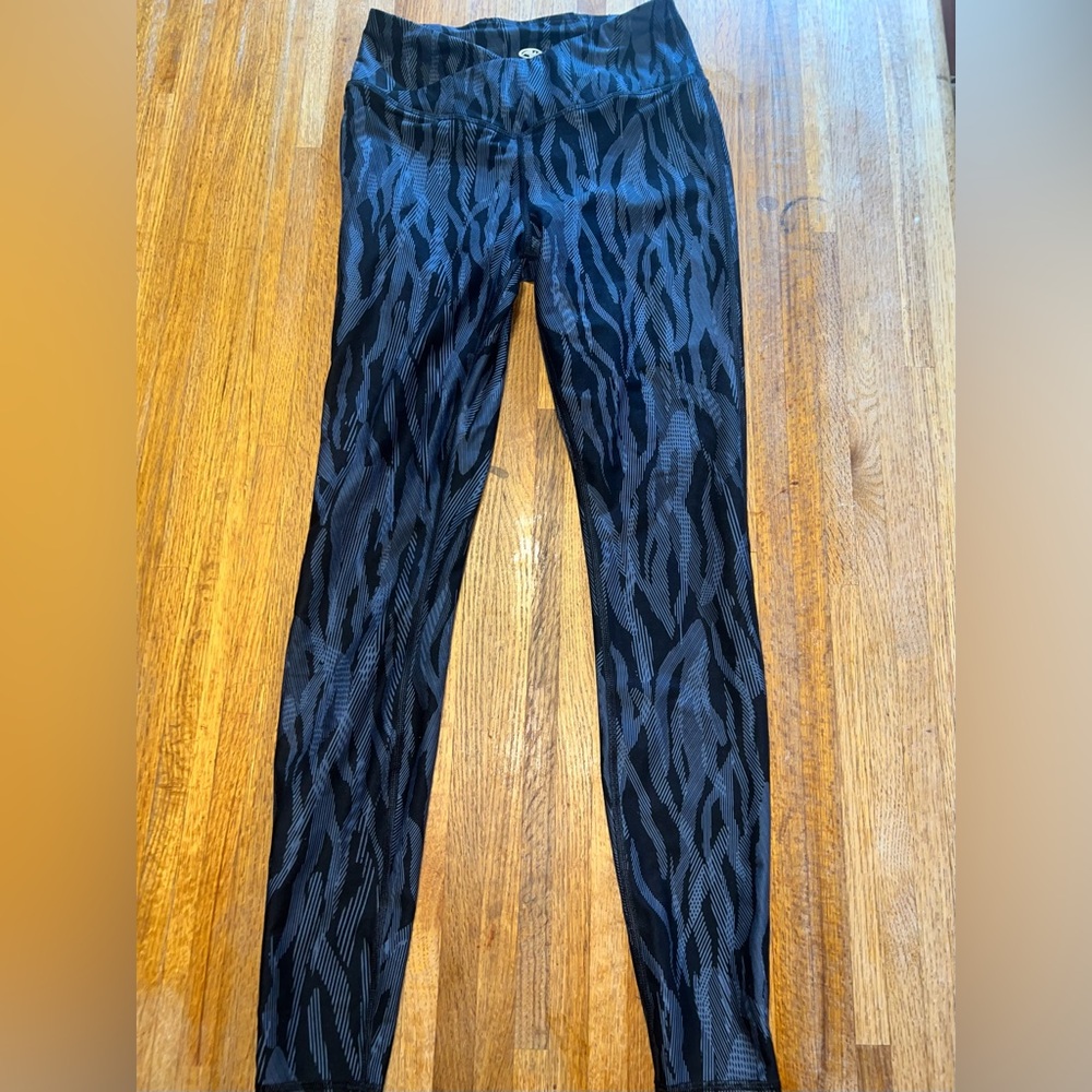 Athletic Works Women Small Black Gray Patterned Active Workout Ankle Legging